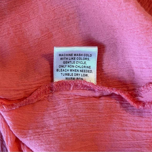 Appleseed’s Pink 3/4 Sleeve Crochet Lace V Neck Tunic Top Crinkle Women’s Lg - Picture 6 of 8